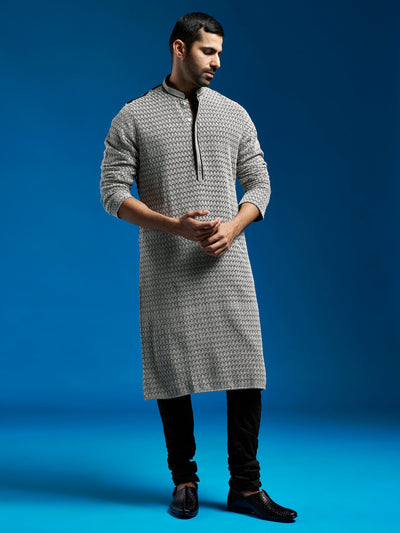 Men's Black Georgette Straight Kurta And Pyjama Set