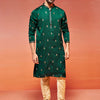 Men's Bottle Green Silk Blend Straight Kurta And Pyjama Set