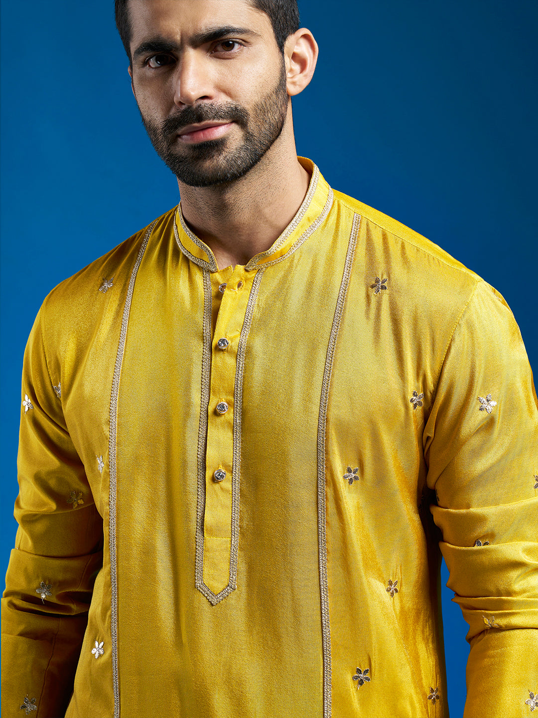 Men's Mustard Tissue  Straight Kurta
