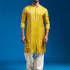 Men's Mustard Tissue  Straight Kurta And Patiala Set