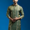 Men's Green Tissue  Straight Kurta
