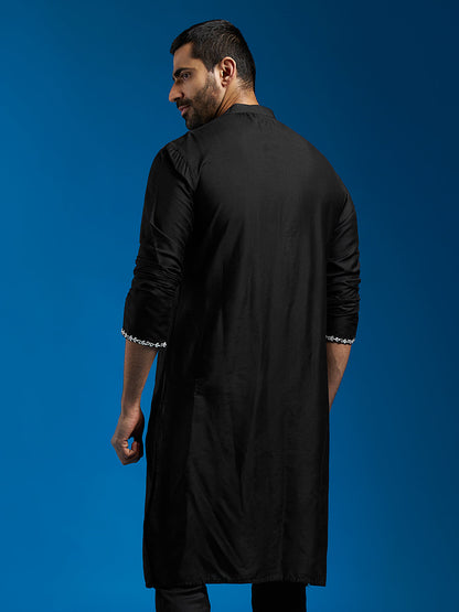 Men's Black Viscose Straight Kurta