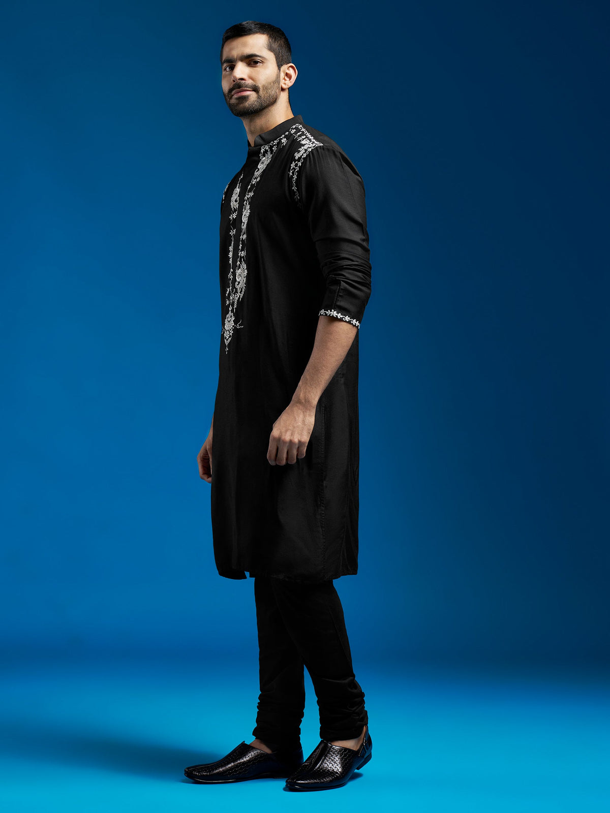 Men's Black Viscose Straight Kurta And Pyjama Set