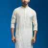 Men's Cream Silk Blend Straight Kurta