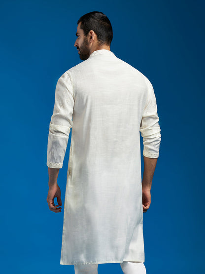 Men's Cream Silk Blend Straight Kurta