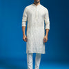 Men's Cream Silk Blend Straight Kurta And Pyjama Set