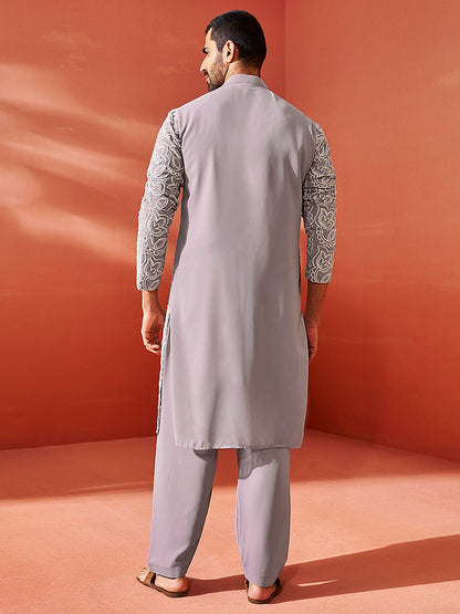 Men's Levender Georgette Straight Kurta And Patiala Set