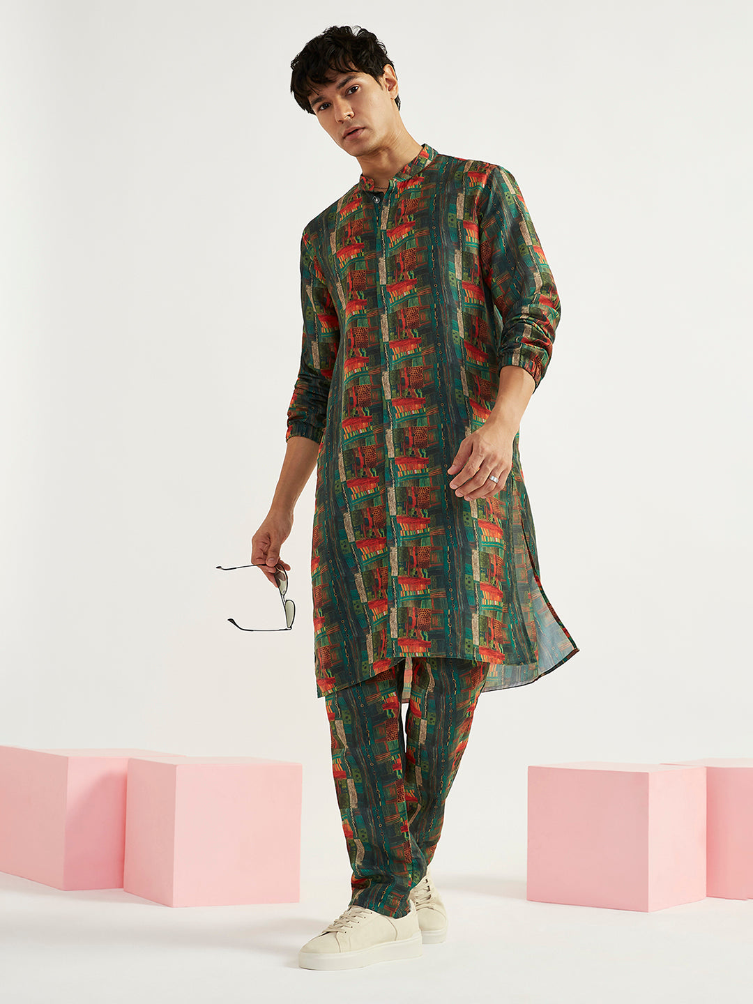 Men's Green Crepe Straight Kurta And Pyjama Set