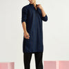 Men's Navy Blue Imported Suiting Lycra Straight Kurta And Pyjama Set