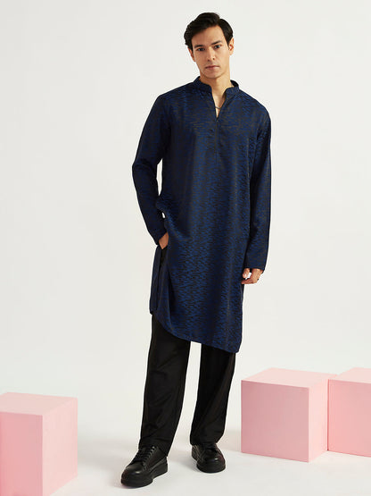 Men's Navy Blue Imported Suiting Lycra Straight Kurta And Pyjama Set