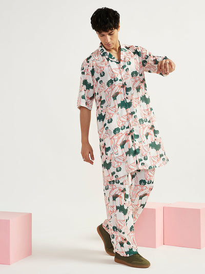 Men's White Satin Straight Kurta And Pyjama Set
