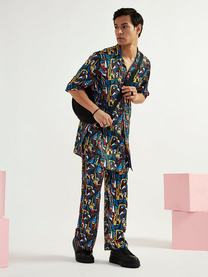 Men's Black Satin Straight Kurta And Pyjama Set