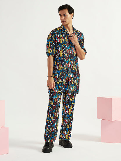 Men's Black Satin Straight Kurta And Pyjama Set