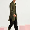 Men's Mehendi Green Lycra Straight Kurta And Pyjama Set