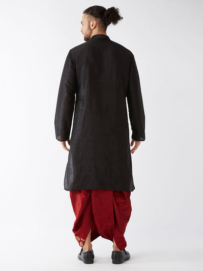 Men's Black Silk Blend Straight Kurta and Dhoti Set