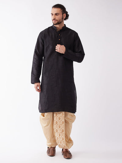 Men's Black Silk Blend Straight Kurta and Dhoti Set