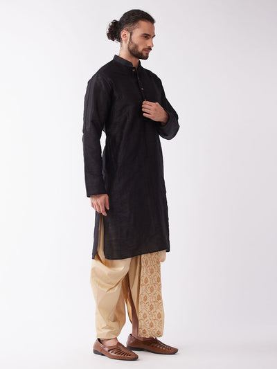 Men's Black Silk Blend Straight Kurta and Dhoti Set