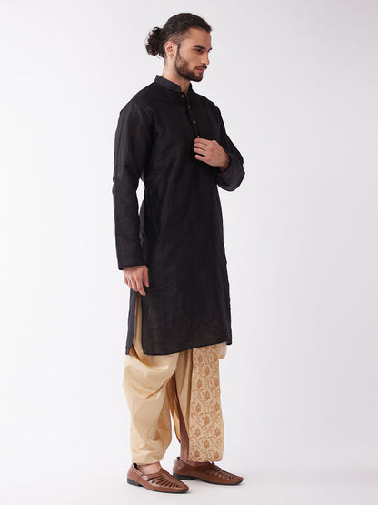 Men's Black Silk Blend Straight Kurta and Dhoti Set
