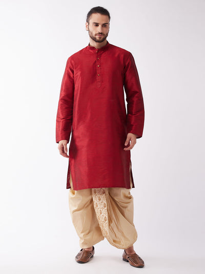 Men's Maroon Silk Blend Straight Kurta and Dhoti Set