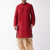 Men's Maroon Silk Blend Straight Kurta and Dhoti Set