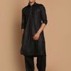 Men's Black Cotton Blend Pathani Pathani Kurta Set