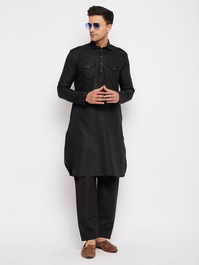 Men's Black Cotton Blend Straight Kurta Pyjama Set