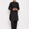 Men's Black Cotton Blend Straight Kurta Pyjama Set