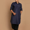 Men's Blue Cotton Blend Pathani Pathani Kurta Set