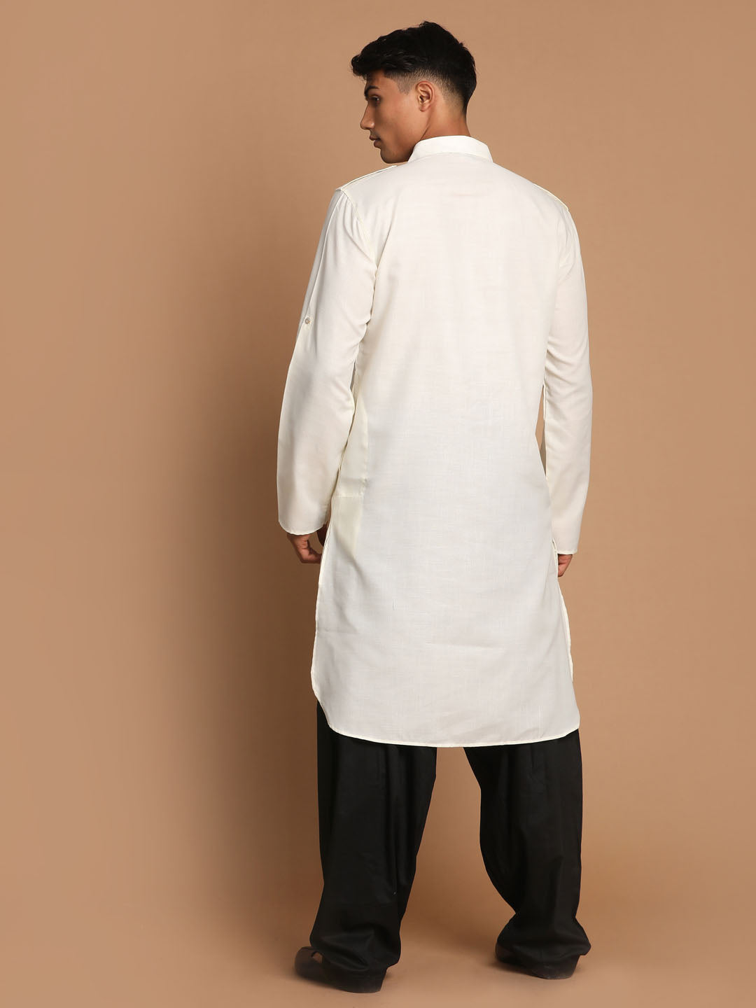 Men's Cream Cotton Blend Pathani Pathani Kurta Set