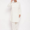 Men's Cream Cotton Blend Pathani Kurta Pyjama Set