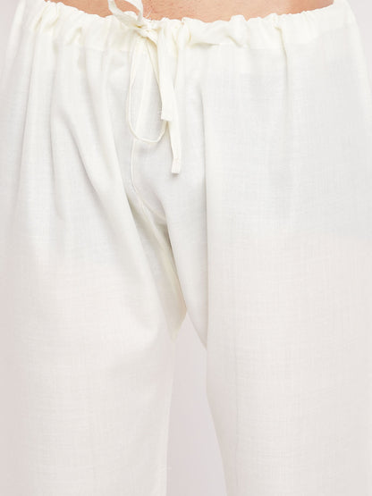 Men's Cream Cotton Blend Pathani Kurta Pyjama Set