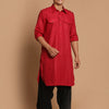 Men's Maroon Cotton Blend Pathani Pathani Kurta Set