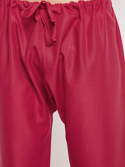 Men's Maroon Cotton Blend Pathani Kurta Pyjama Set