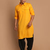 Men's Mustard Cotton Blend Pathani Pathani Kurta Set