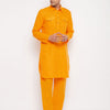 Men's Mustard Cotton Blend Pathani Kurta Pyjama Set