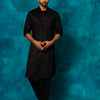 Men's Black Cotton Blend Pathani Pathani Kurta Set