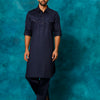 Men's Blue Cotton Blend Pathani Pathani Kurta Set