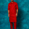 Men's Maroon Cotton Blend Pathani Pathani Kurta Set