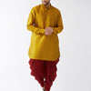 Men's Mustard Silk Blend Pathani Kurta and Dhoti Set