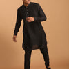 Men's Black Viscose Curved Kurta Pyjama Set