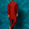 Men's Maroon Viscose Curved Kurta Pyjama Set