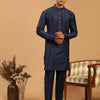 Men's Navy Blue Viscose Curved Kurta Pyjama Set