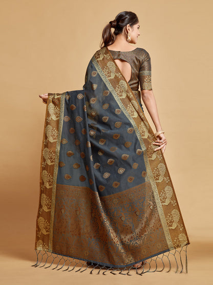 Dhiyona GR Women's Vasudha Warm Grey Zari Woven Design Chanderi Cotton Saree