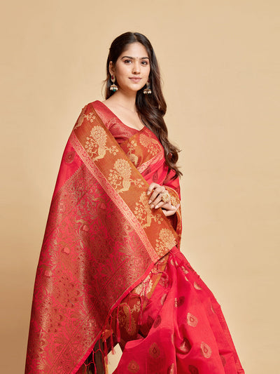 Indyancart GR Women's Vasudha Dusty Pink Zari Woven Design Chanderi Cotton Saree