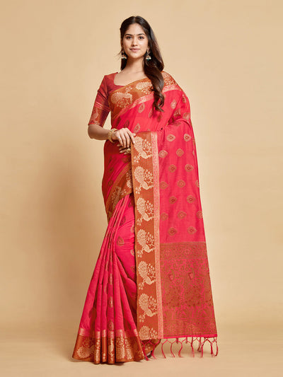 Indyancart GR Women's Vasudha Dusty Pink Zari Woven Design Chanderi Cotton Saree