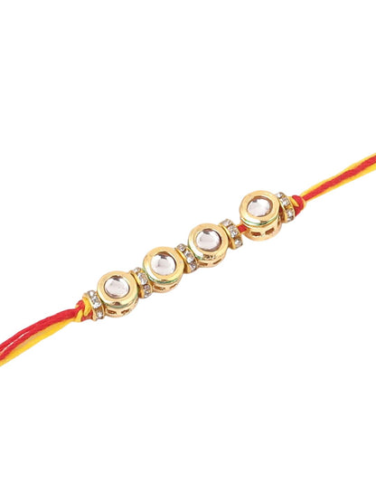 Anouk Men Set Of 2 Multicolor Kundan Thread Rakhi With Roli Chawal Chandan Mishri