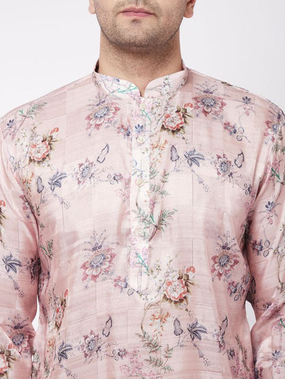 Men's MulticolorBasePeach Cotton Blend Straight Kurta