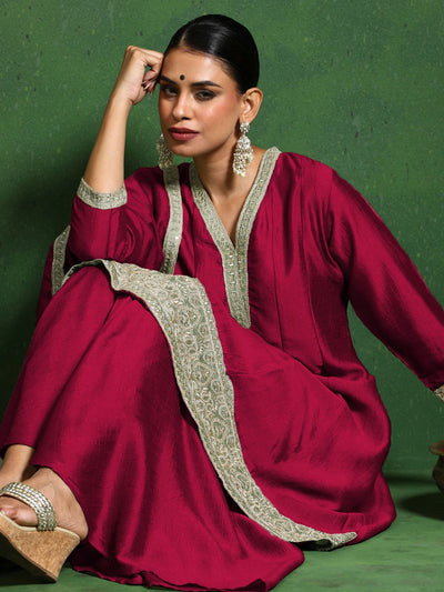 Indyancart VA Woven Design Layered V-Neck Zari Kurta With Sharara & Dupatta