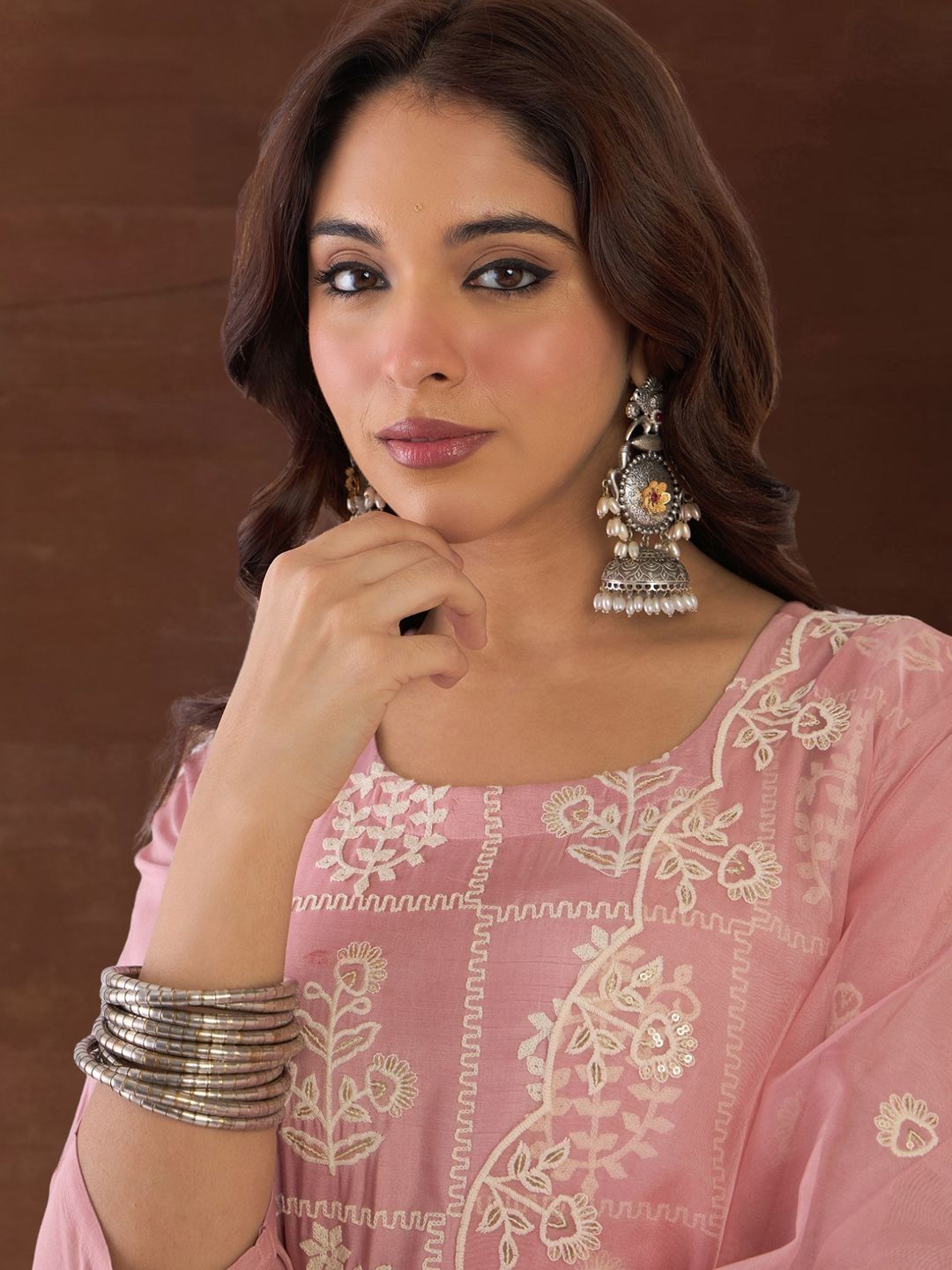 Women Ethnic Motifs Embroidered Regular Thread Work Kurta with Trousers & With Dupatta