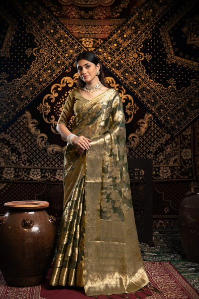 Indyancart GR Women's Vedika Grey Jimmi Choo Zari Woven Saree